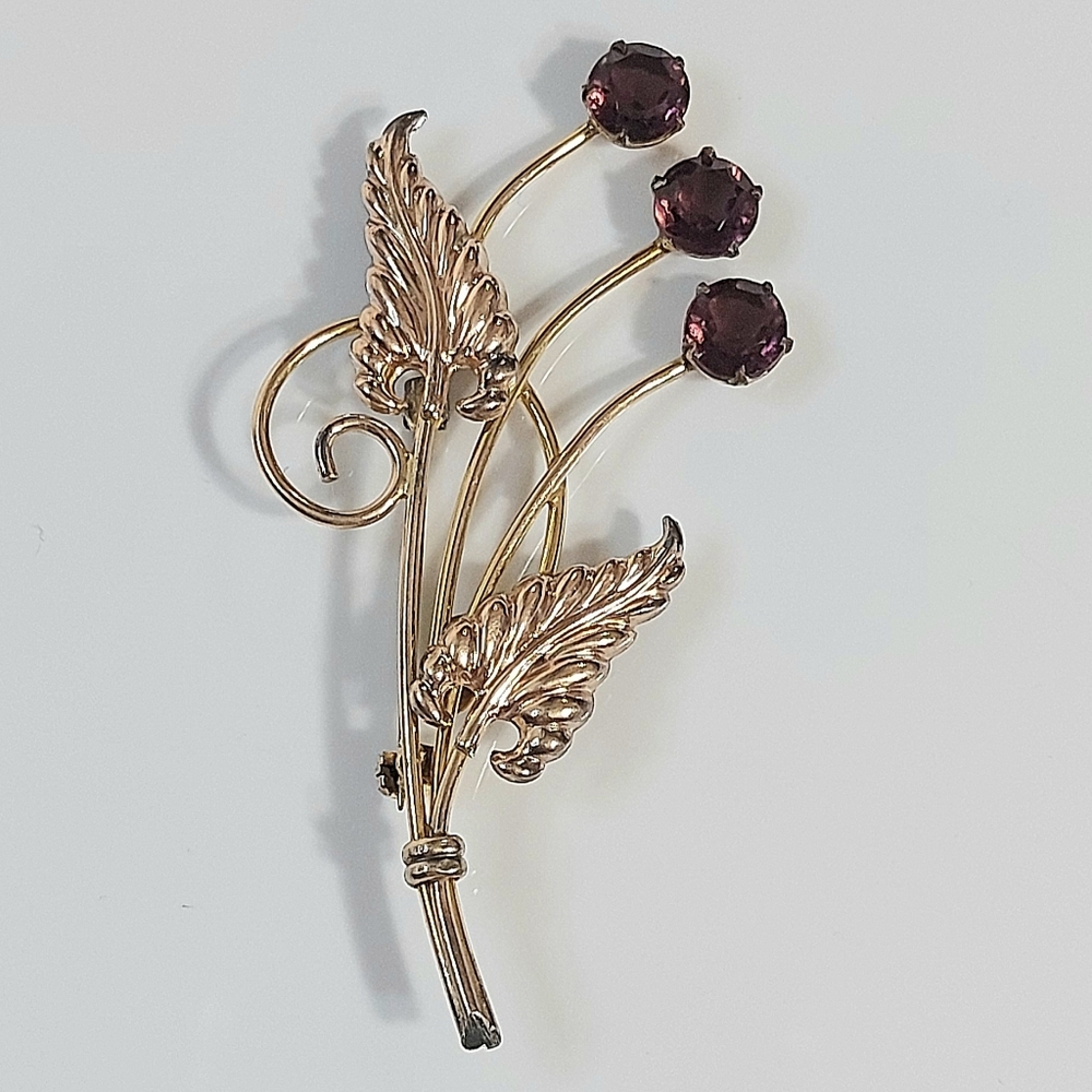 Vintage 12K GF Amethyst CM Brooch Pin